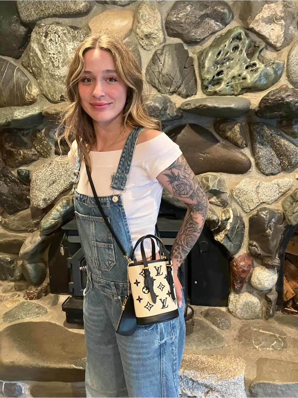 Louis Vuitton  by the pool nano Bucket tote Cream and Black like new!